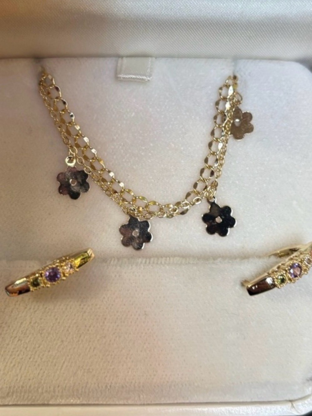 The Cherish Collection Gold Tone Flower Charm Bracelet & Hoop Earring Gift Set